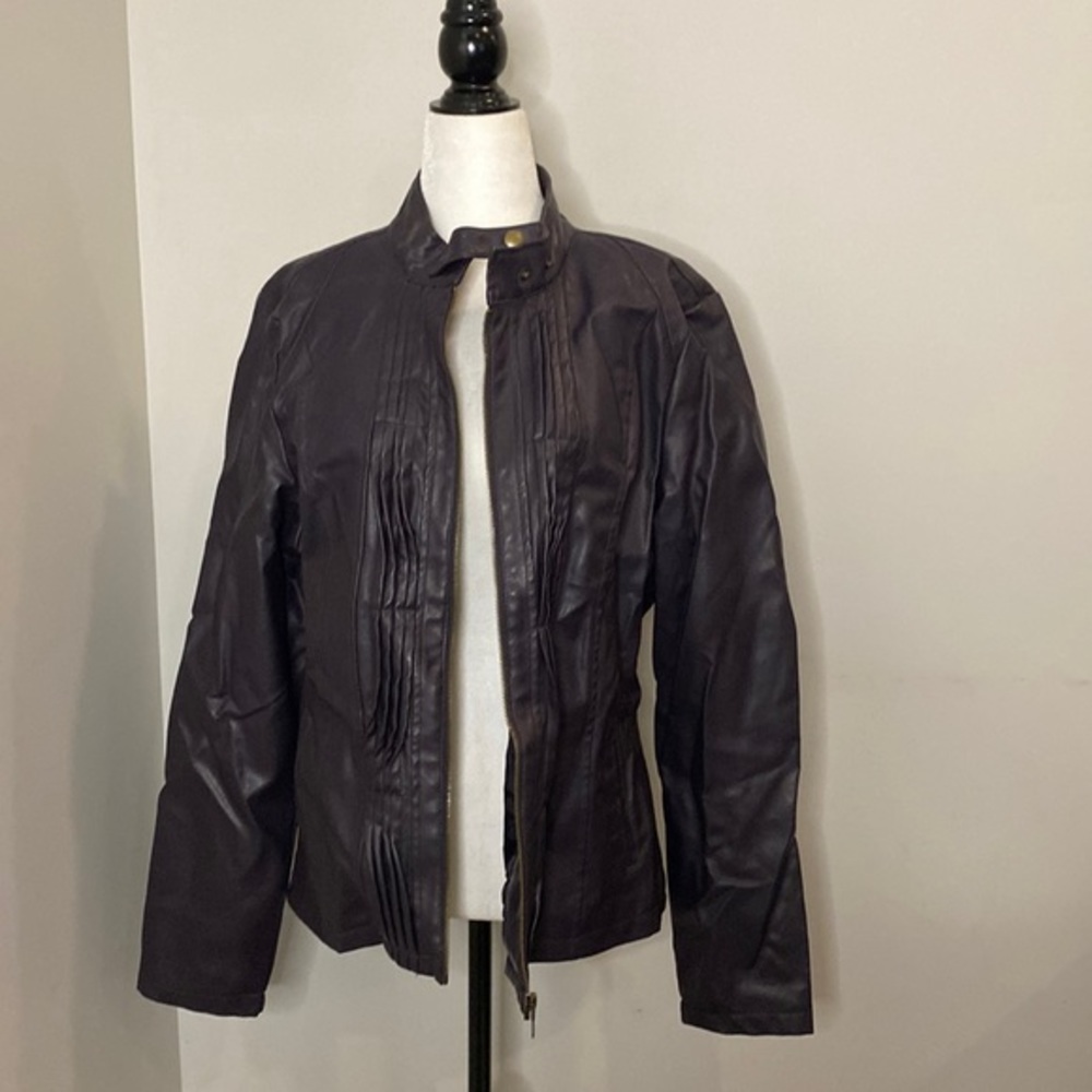 Frida G Faux Leather Pleated‎ Jacket